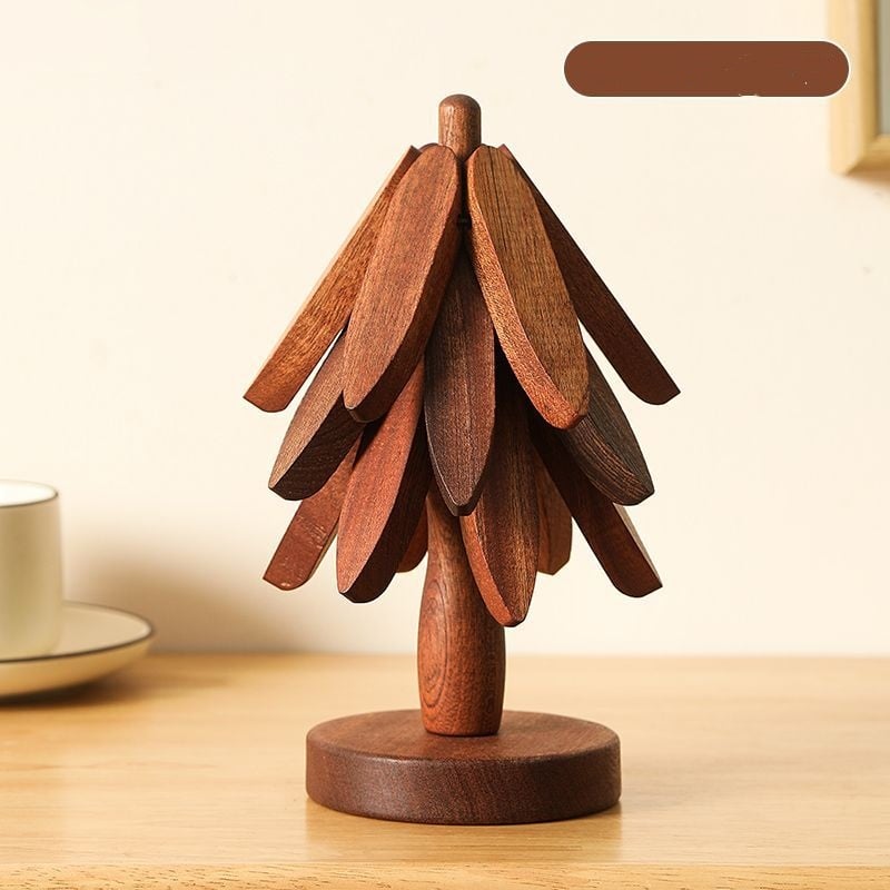 🎁Early Christmas Hot Sale 🎅Natural Tree Trivet Set - 4 bamoo Trivets & 1 Stand Like a Christmas Tree