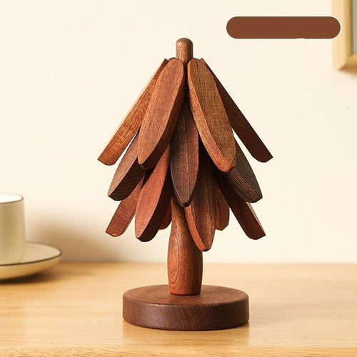 🎁Early Christmas Hot Sale 🎅Natural Tree Trivet Set - 4 bamoo Trivets & 1 Stand Like a Christmas Tree