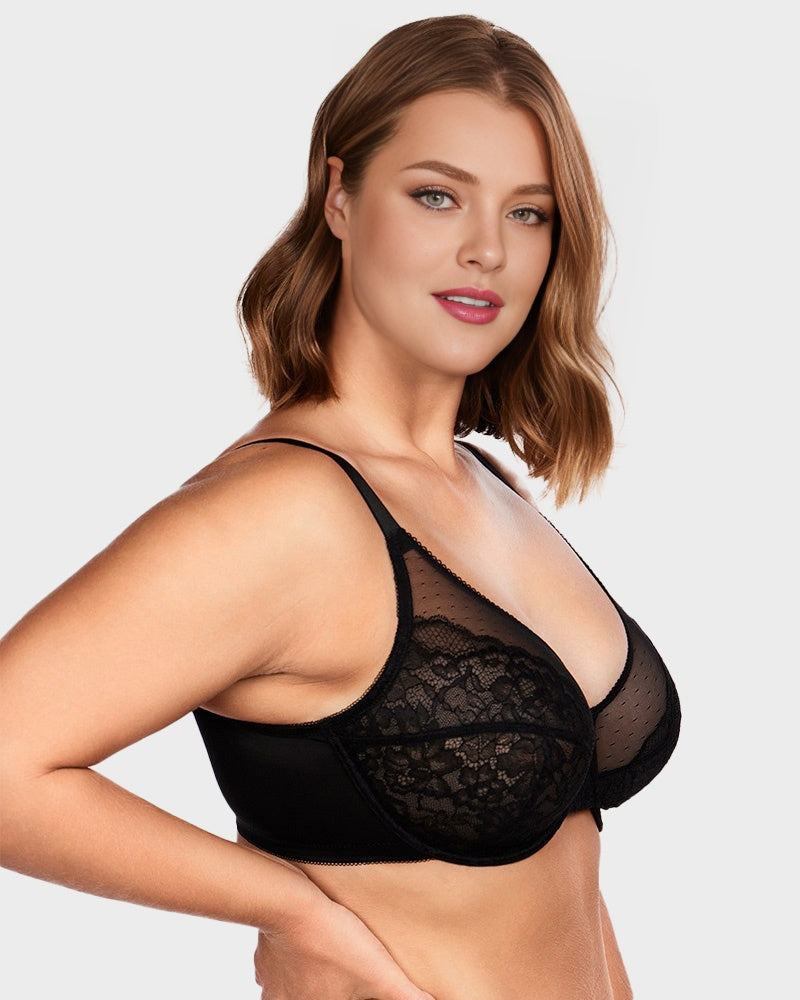 Floral Lace Plus Size Underwire Unlined Comfort Unpadded Full Coverage Bra