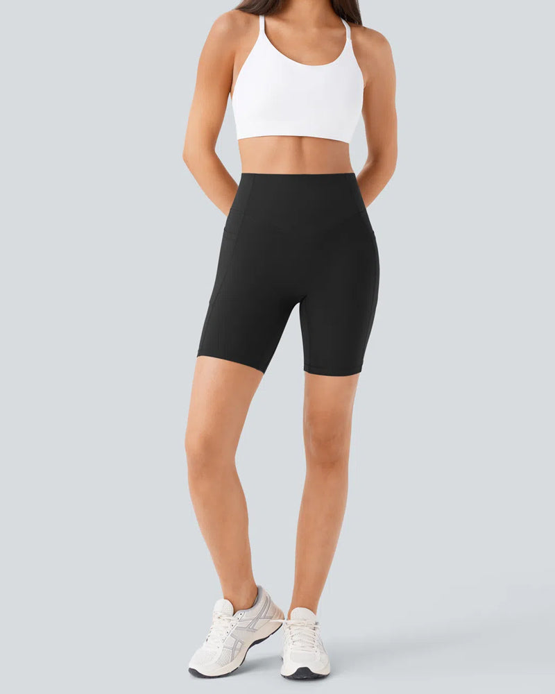 High Waisted Butt Lifting Tummy Control Side Pocket Shaping Training Shorts