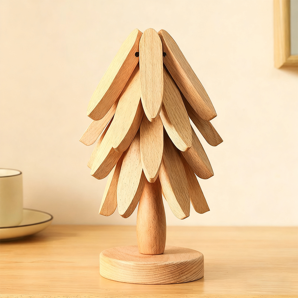 🎅Naturbaum-Untersetzer-Set – 4 Bambus-Untersetzer