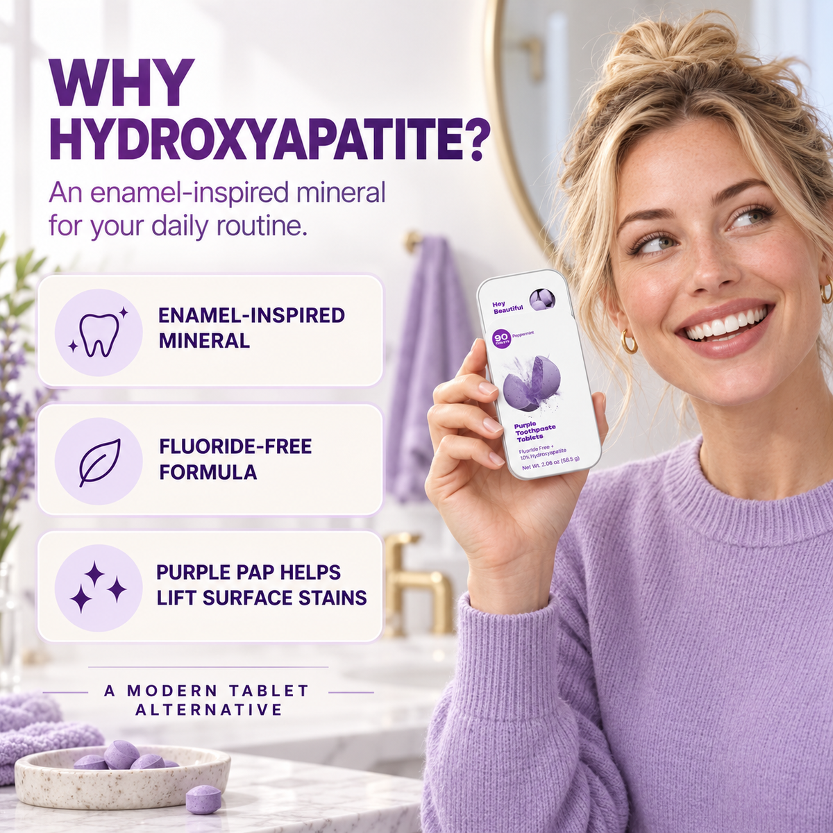 Lazzda Purple Toothpaste Tablets w/ Hydroxyapatite & PAP (90)