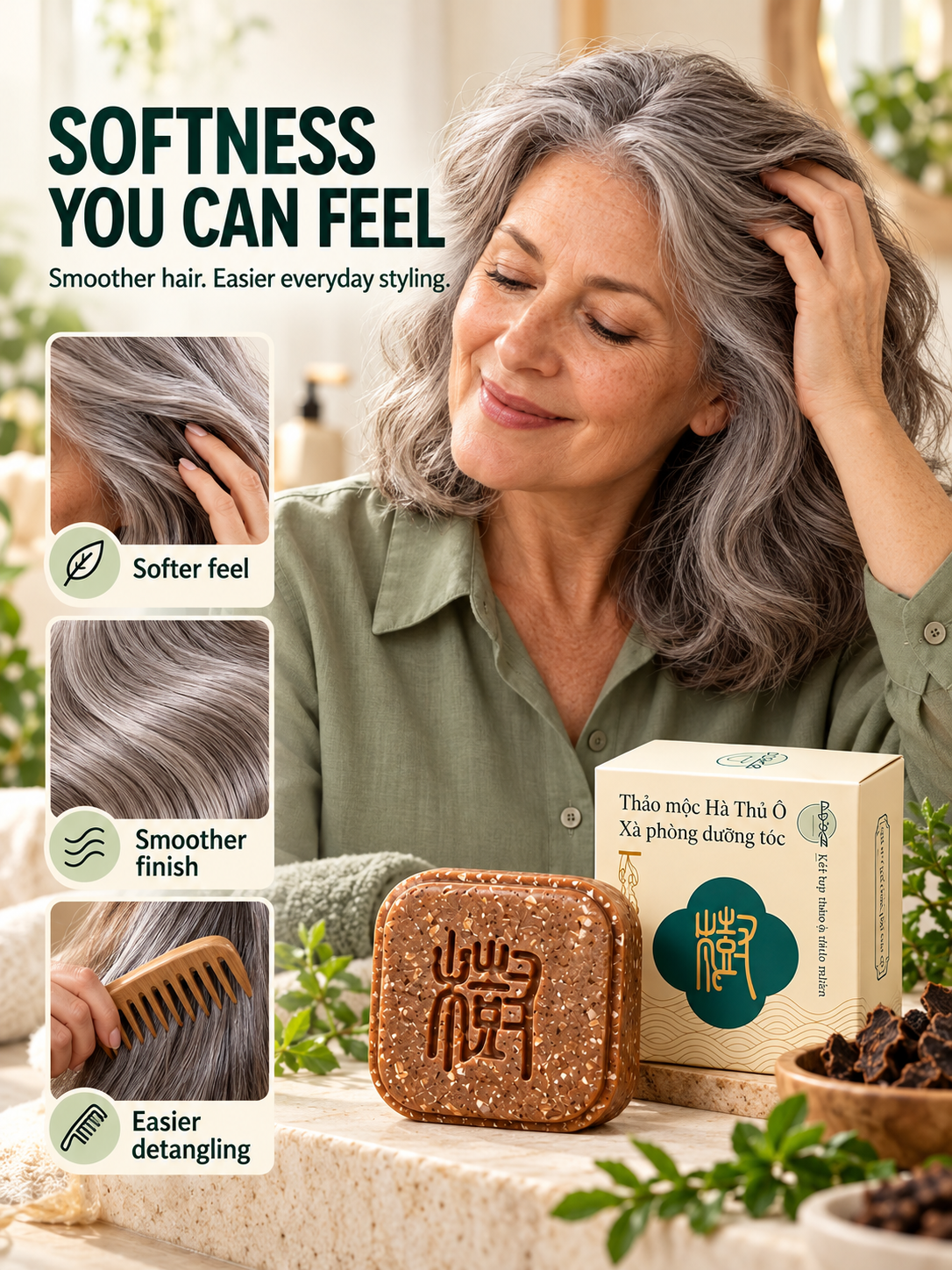 🌿 Hair Care Deal – Herbal He Shou Wu Shampoo Bar 🧼 Botanical Cleansing Soap with Arborvitae for a Fresh, Nourished Scalp ✨
