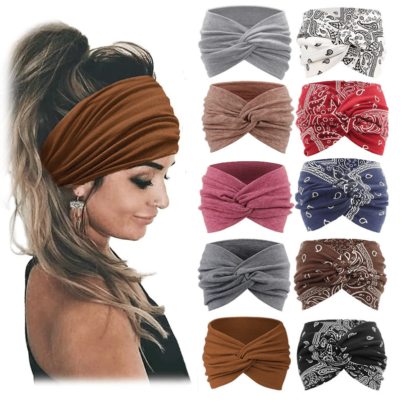🔥🔥10 Pack Wide Knotted Turban Headbands for Women