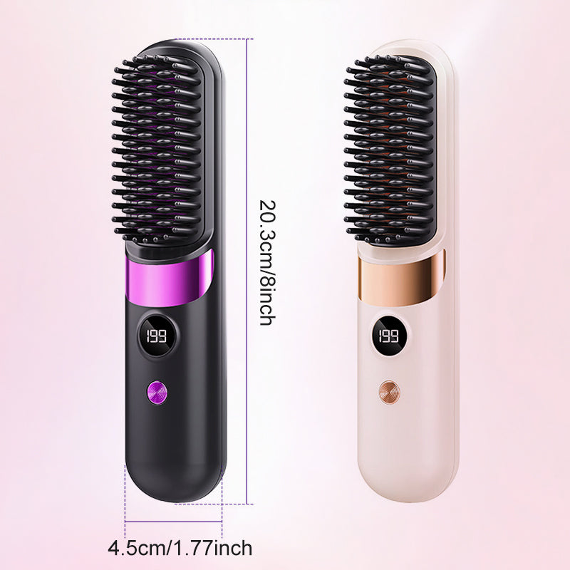💇♀️🔥 3-in-1 Cordless Hair Straightening Brush – Straighten, Curl & Detangle – USB-C Rechargeable with 4 Heat Settings – Perfect Hair Anywhere! ✨