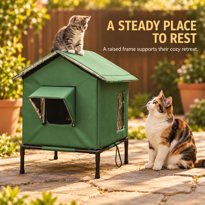 🐱All-Weather Elevated Outdoor Cat House – Waterproof, Thermal Lining, Foldable