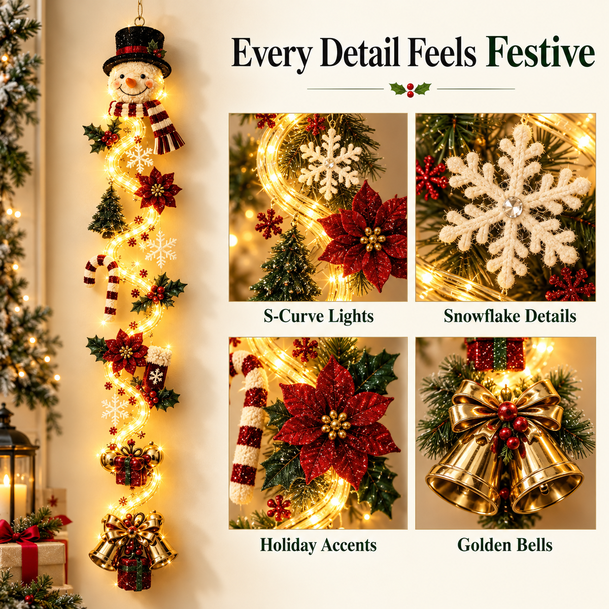 🎄 Glowing Christmas Door Hanger | 6 Festive Lighted Designs with Warm Glow, Dimensional Details & Space-Saving Vertical Décor ✨