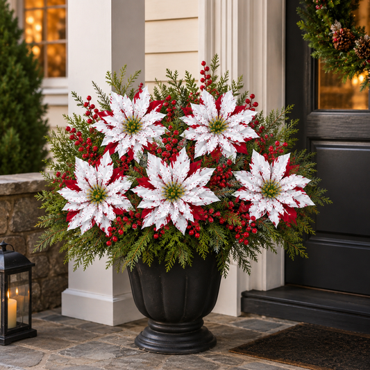 🌺🎄Christmas Poinsettia Planter Inserts(SET INCLUDES 6 PICKS)