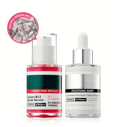 Lumi Pore & Spot Care Duo | Shrinks Pores & Fades Blemish Marks | Cyano Pink Spicule Serum + Picotonic Shot Ampoule