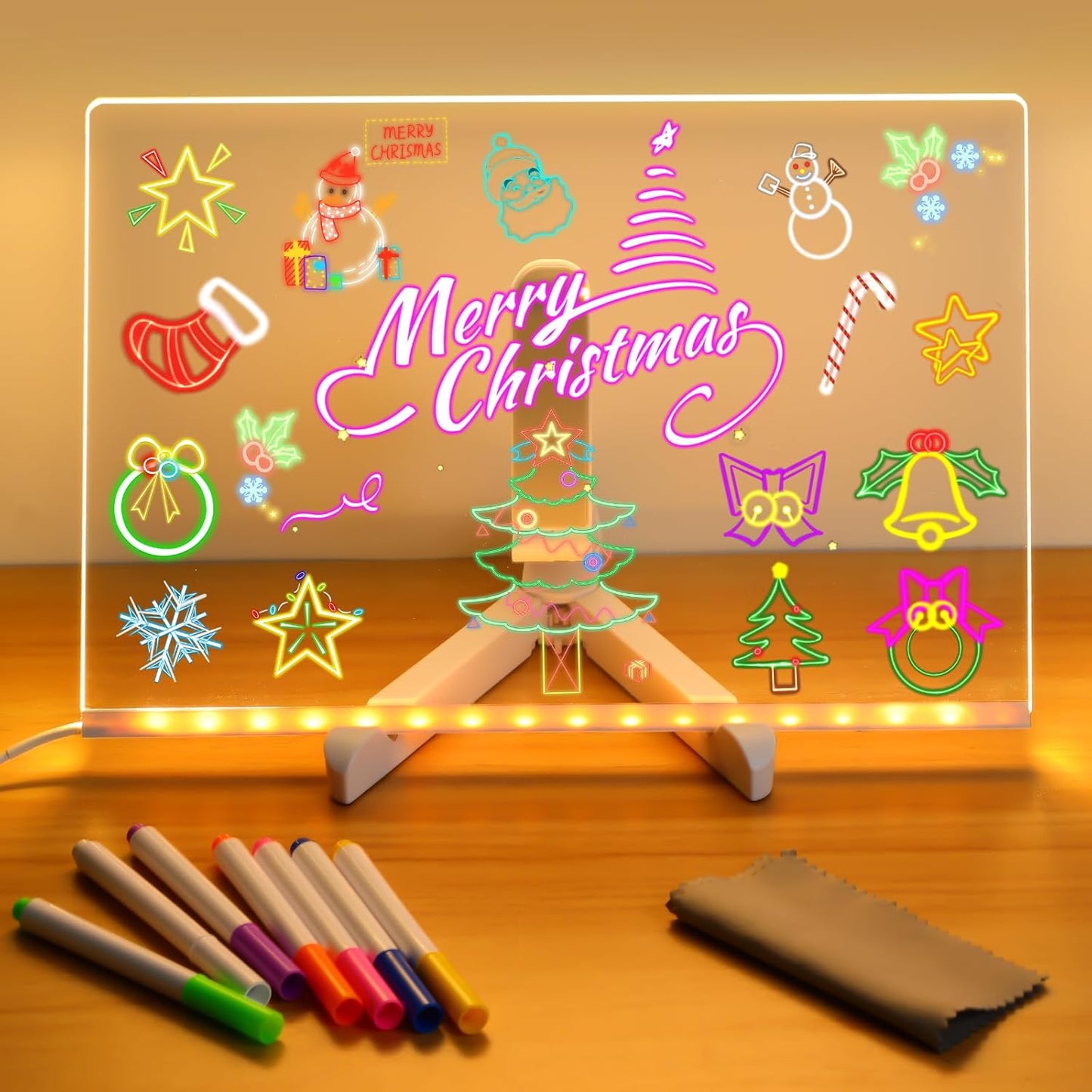 🎁Tableau d'affichage LED en acrylique réinscriptible créatif 🎨 (7 stylos inclus)