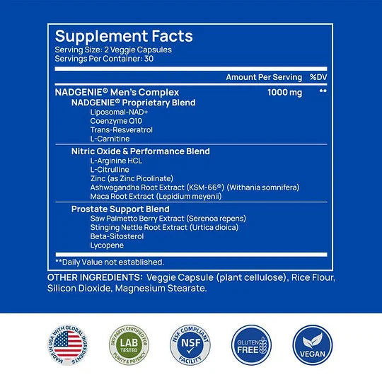 Lazzda NAD+ pour hommes et complexe de magnésium - Énergie naturelle, équilibre et récupération 