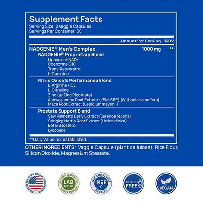 Lazzda NAD+ pour hommes et complexe de magnésium - Énergie naturelle, équilibre et récupération 