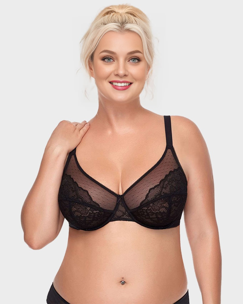 Floral Lace Plus Size Underwire Unlined Comfort Unpadded Full Coverage Bra