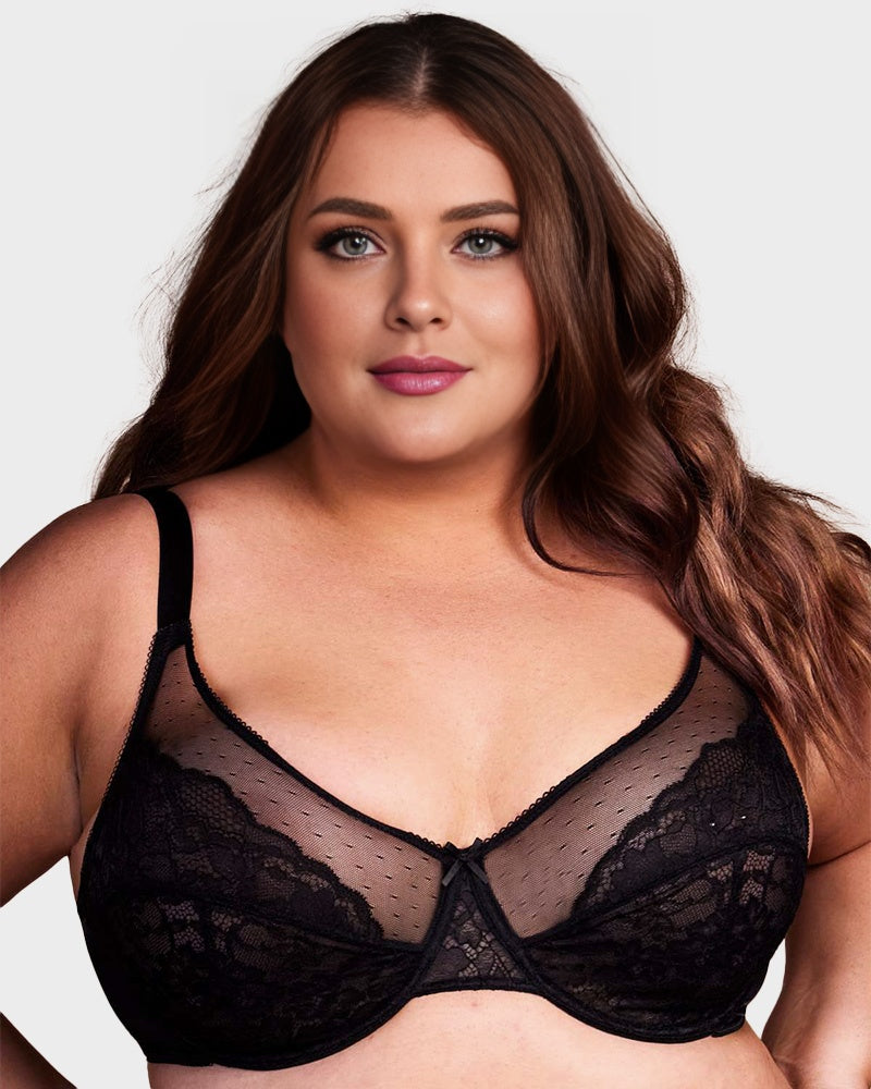 Floral Lace Plus Size Underwire Unlined Comfort Unpadded Full Coverage Bra