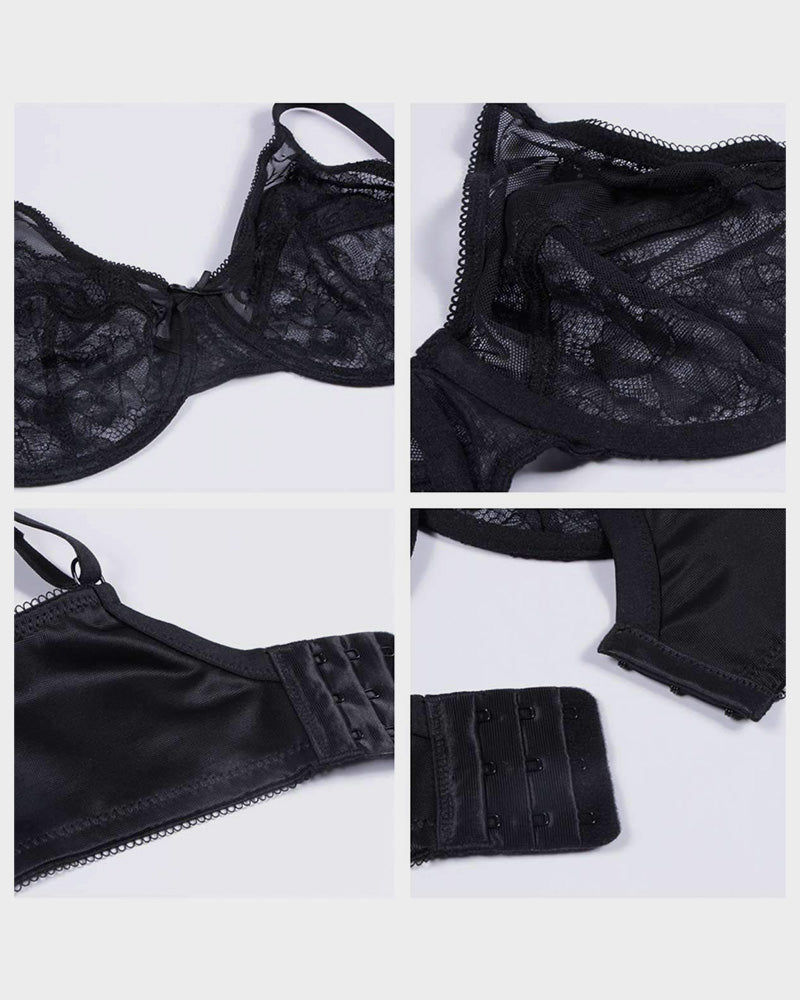 Floral Lace Plus Size Underwire Unlined Comfort Unpadded Full Coverage Bra