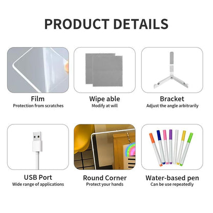 🎁Tableau d'affichage LED en acrylique réinscriptible créatif 🎨 (7 stylos inclus)