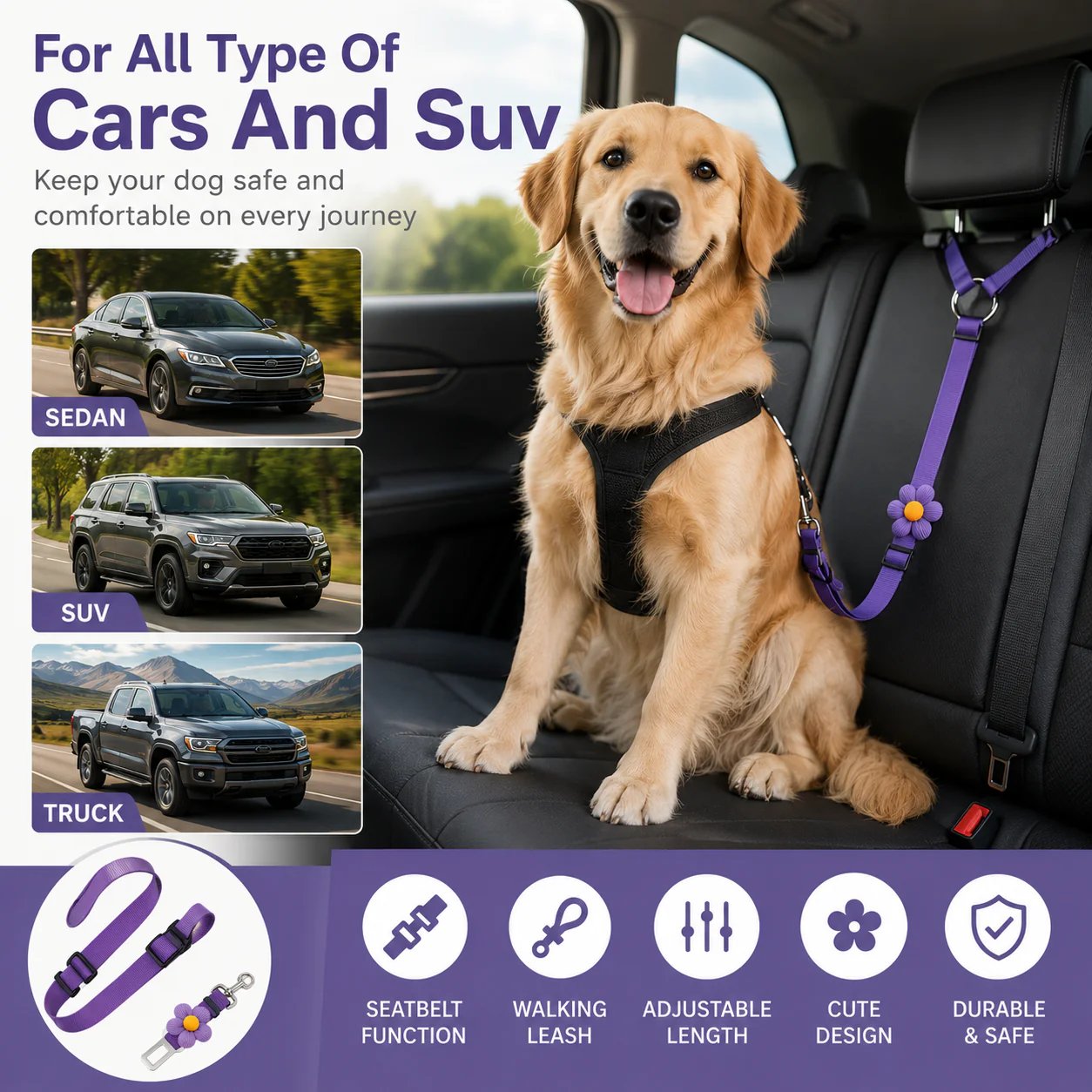 2-in-1 Dog Car Seat Belt & Walking Leash