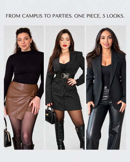 V-Neck Shaping Bodysuit with Fleece-Lined Tights
