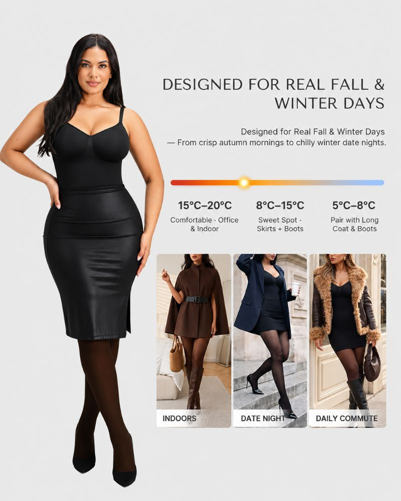 V-Neck Shaping Bodysuit with Fleece-Lined Tights