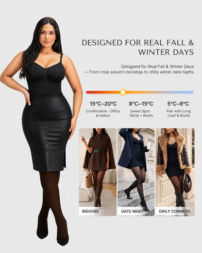 V-Neck Shaping Bodysuit with Fleece-Lined Tights