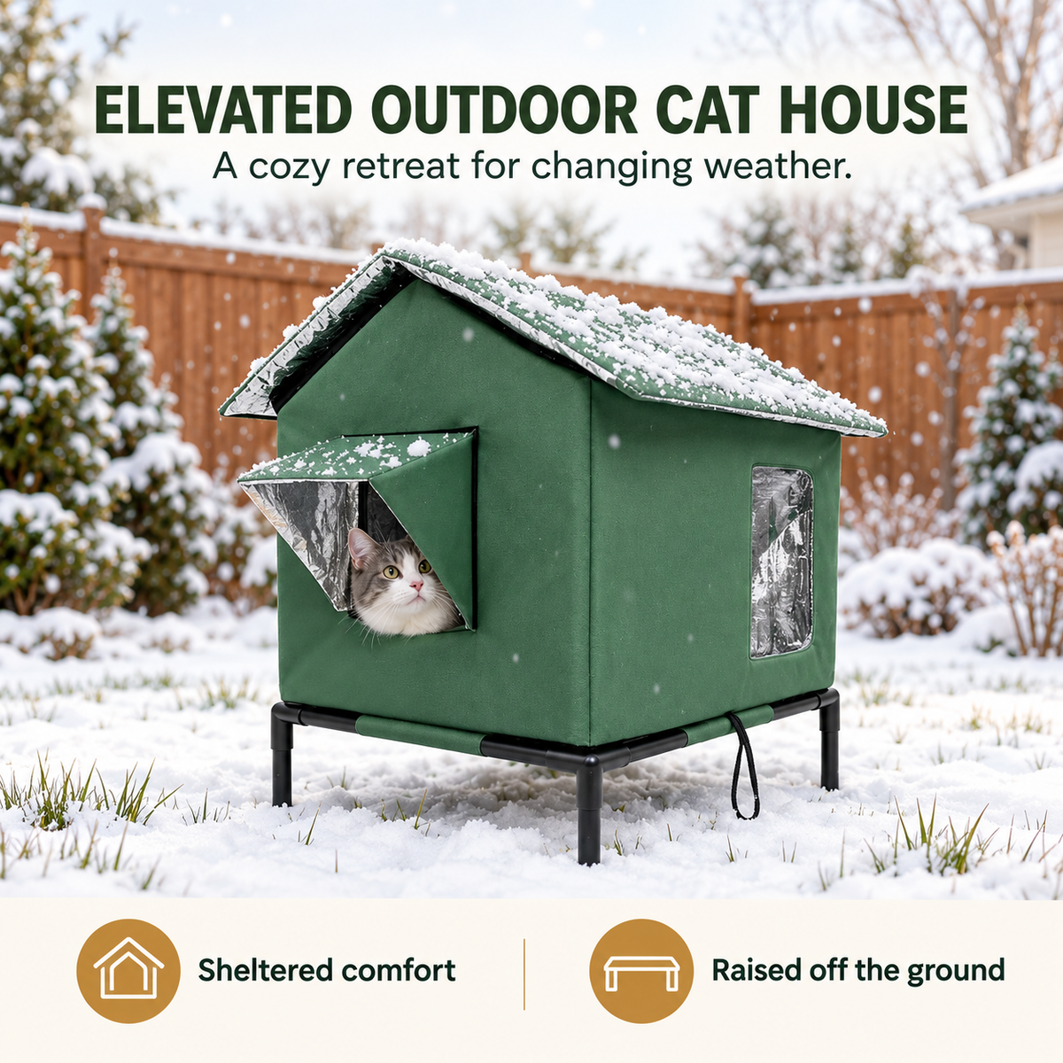 🐱All-Weather Elevated Outdoor Cat House – Waterproof, Thermal Lining, Foldable
