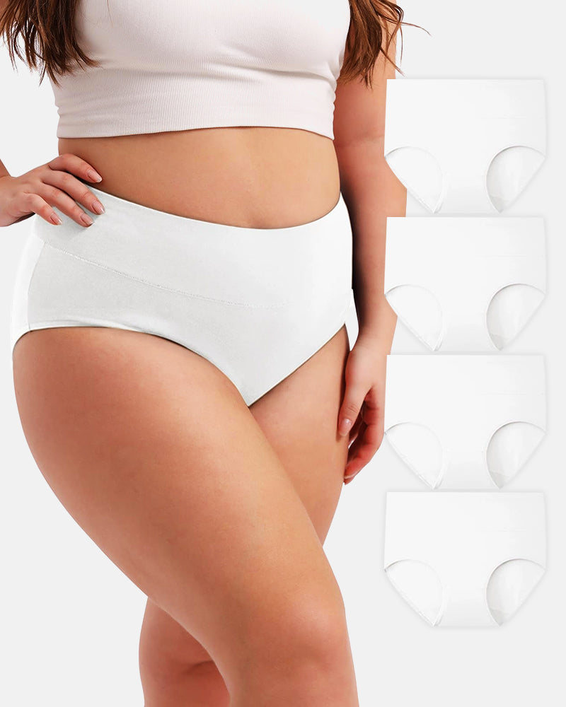 Women's Plus Size Cotton High Waisted Briefs 4-Pack