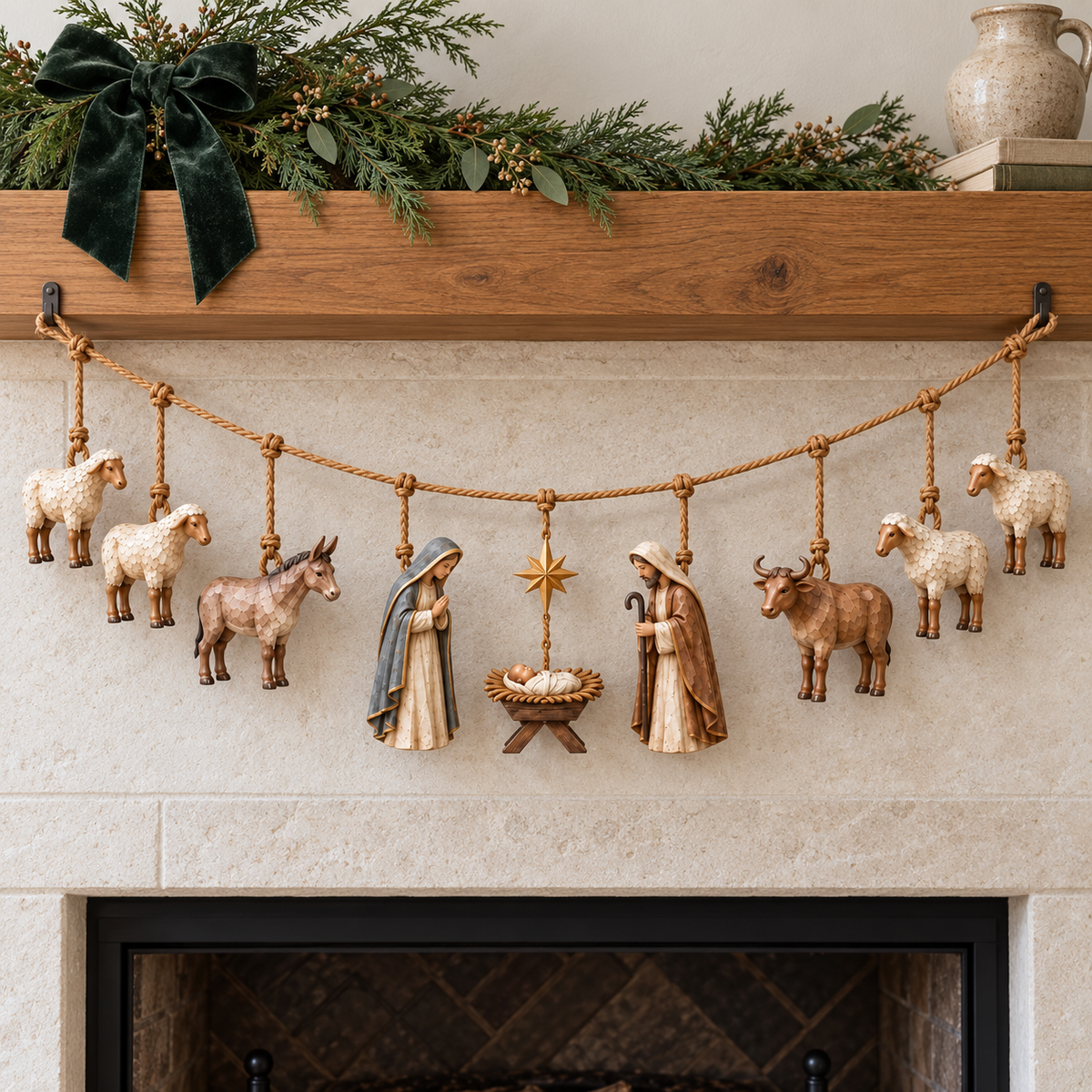 ✝️🎄Handcrafted Wooden Nativity Garland