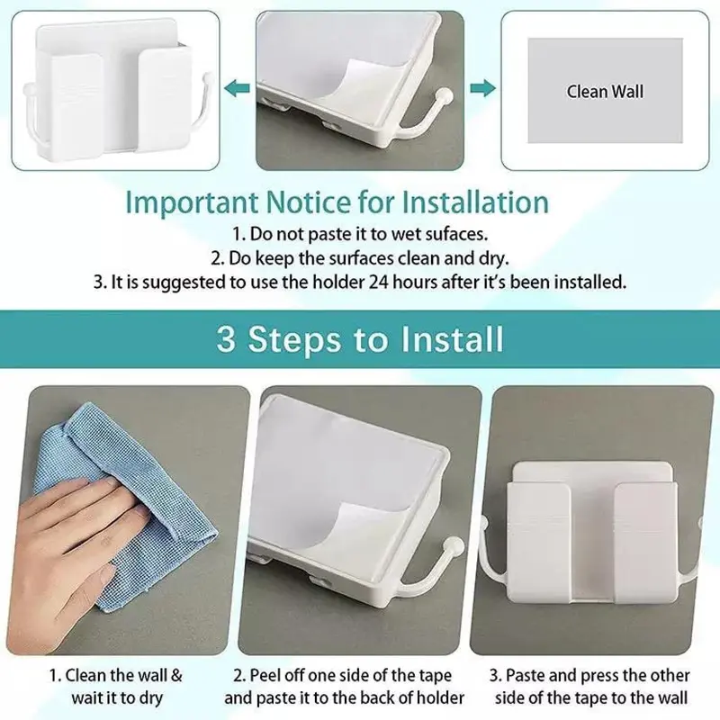 Wall Mount Phone Holder Adhesive Wall Phone Mount Charging Stand and Remote