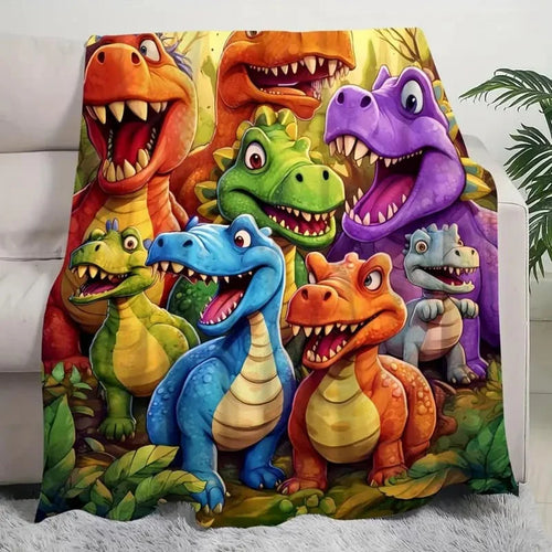 Cute Smiling Dinosaurs HD Digital Print Flannel Blanket