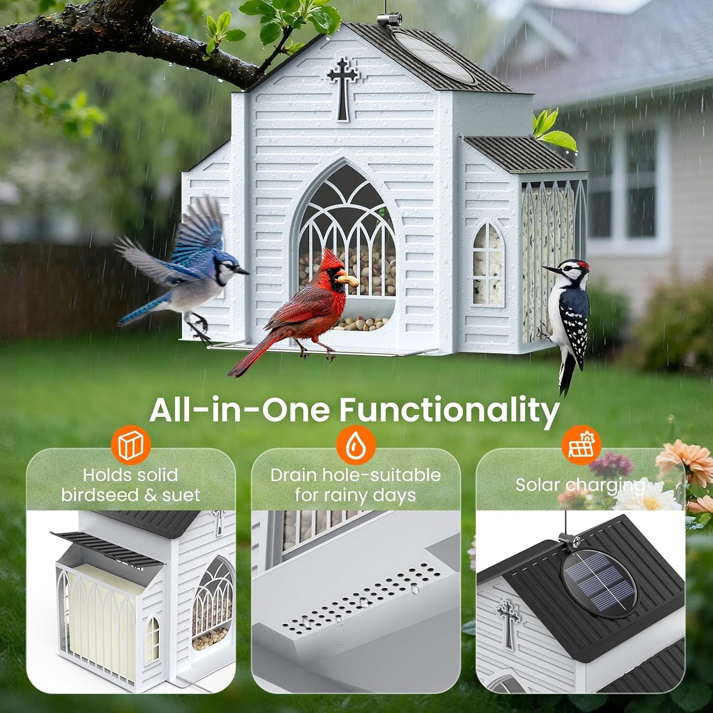 Church-Shaped Solar Bird Feeder