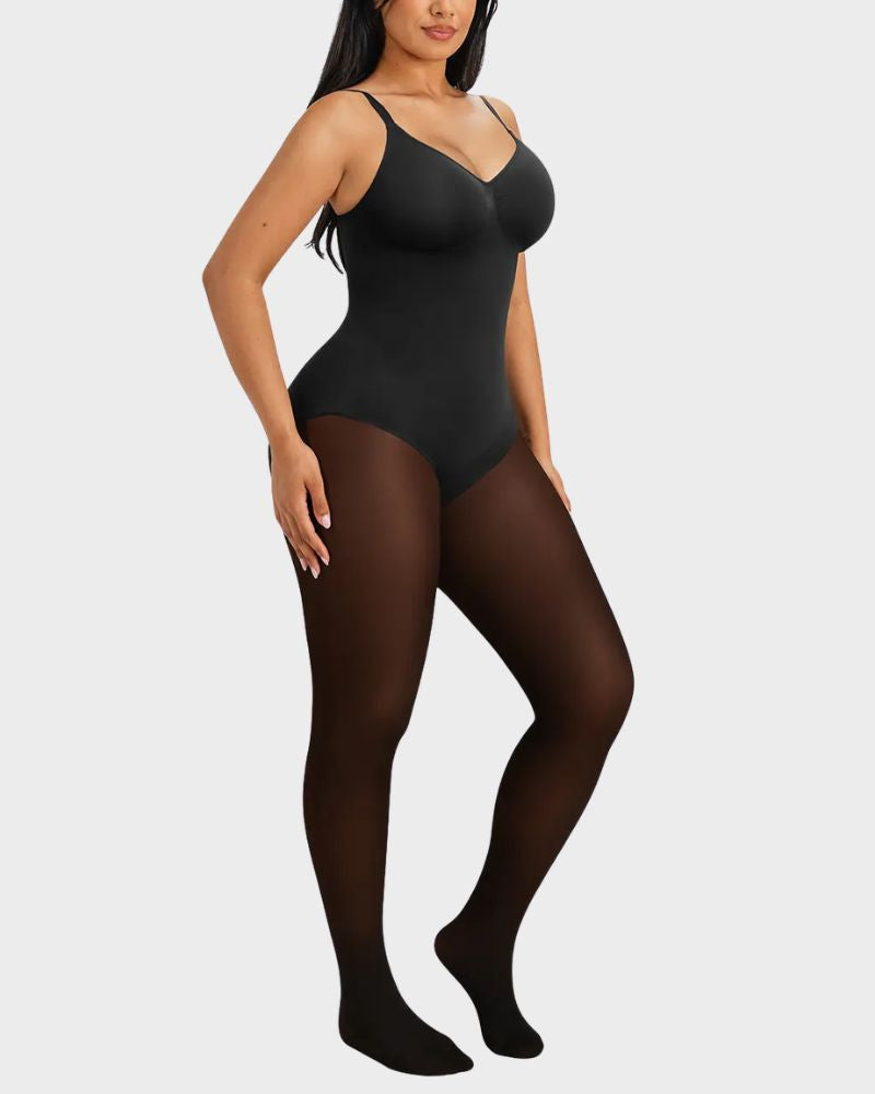 V-Neck Shaping Bodysuit with Fleece-Lined Tights