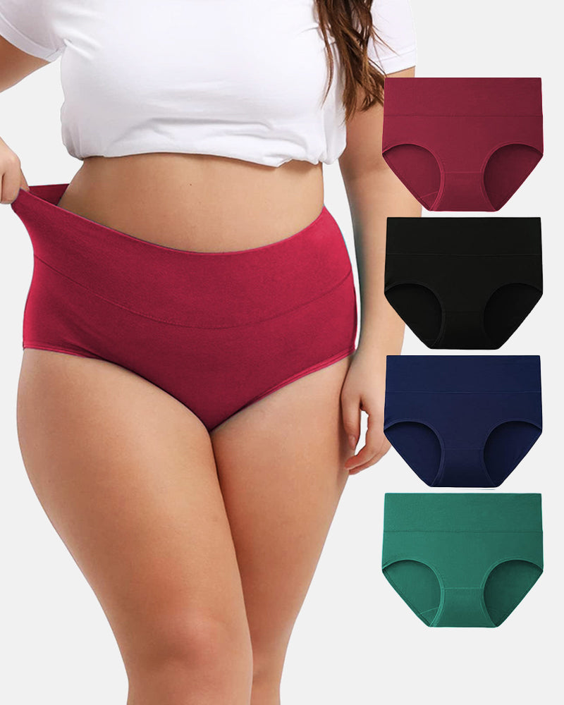 Women's Plus Size Cotton High Waisted Briefs 4-Pack