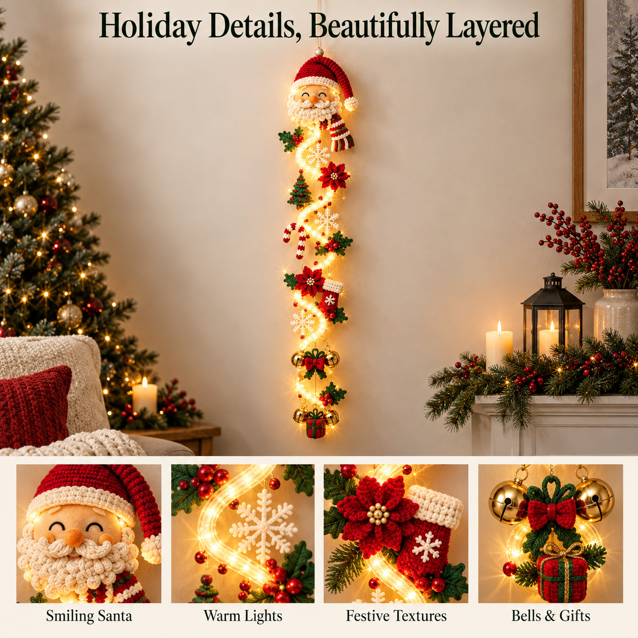 🎄 Glowing Christmas Door Hanger | 6 Festive Lighted Designs with Warm Glow, Dimensional Details & Space-Saving Vertical Décor ✨
