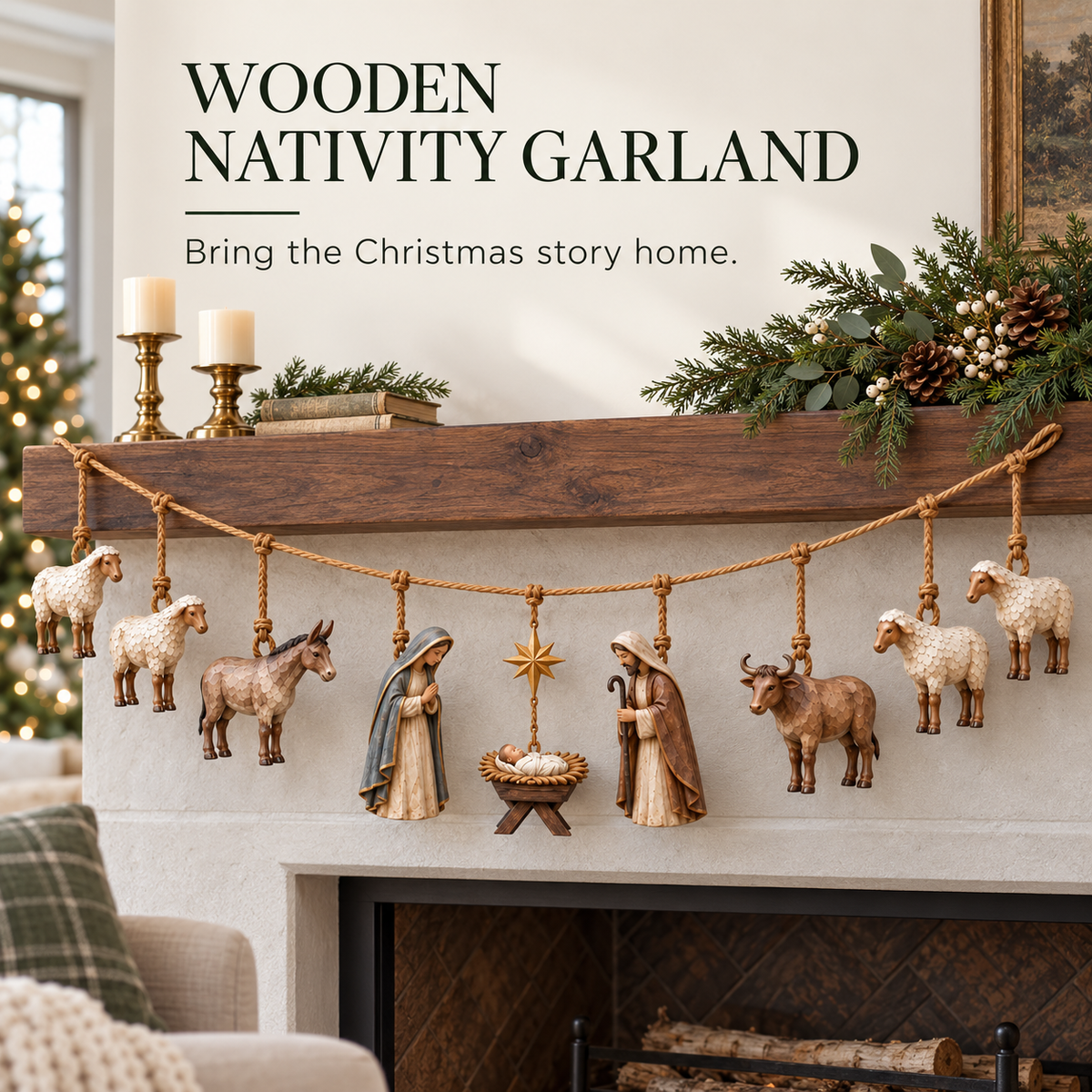 ✝️🎄Handcrafted Wooden Nativity Garland