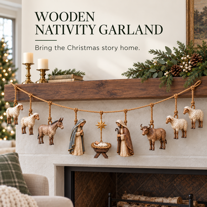 ✝️🎄Handcrafted Wooden Nativity Garland