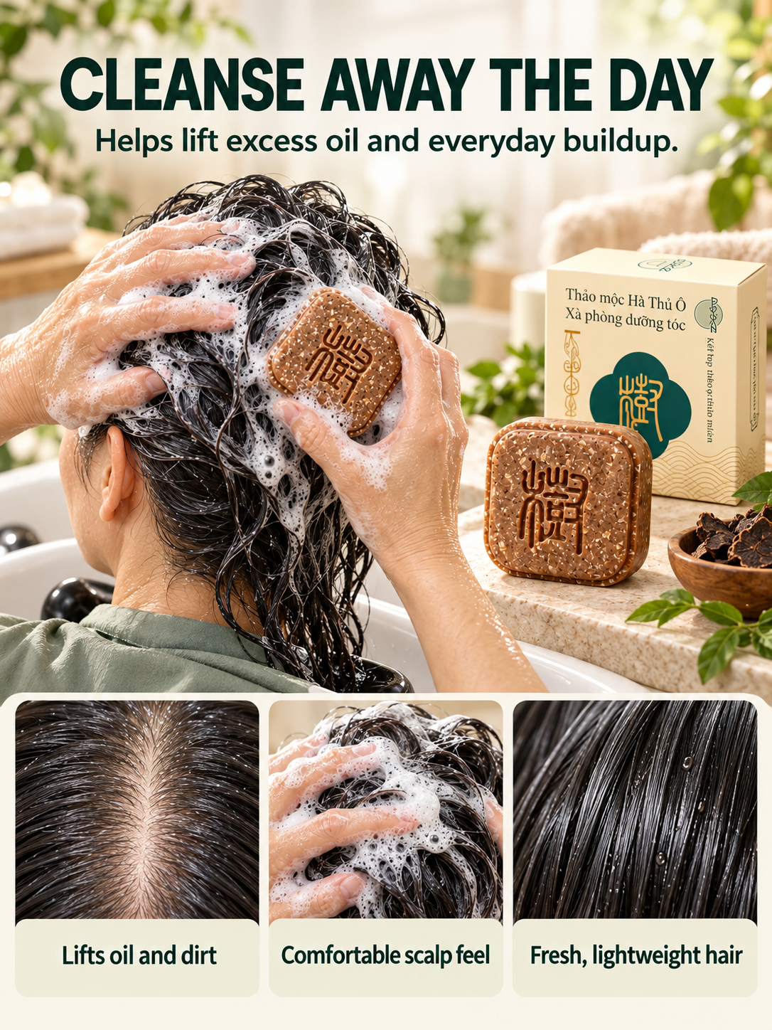 🌿 Hair Care Deal – Herbal He Shou Wu Shampoo Bar 🧼 Botanical Cleansing Soap with Arborvitae for a Fresh, Nourished Scalp ✨