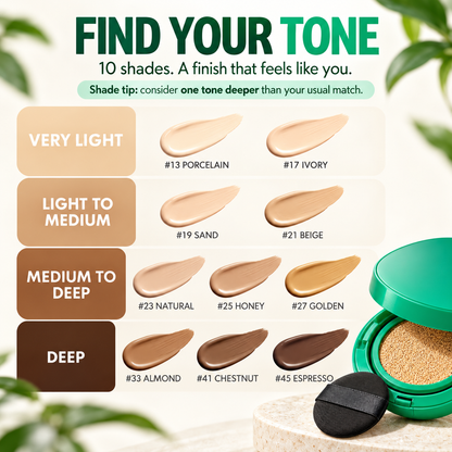 Toning Ampoule Cushion - 2-in-1 Korean Skincare & Makeup with EGF, Niacinamide & Hyaluron - 10 Shades