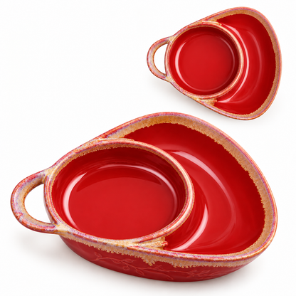 Retro Ceramic Divided Baking Dish with Single Handle
