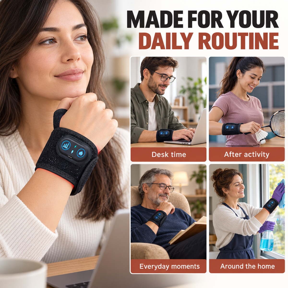 Lazzda Red Light Therapy Wrist Wrap for Carpal Tunnel – 3 Heat Levels