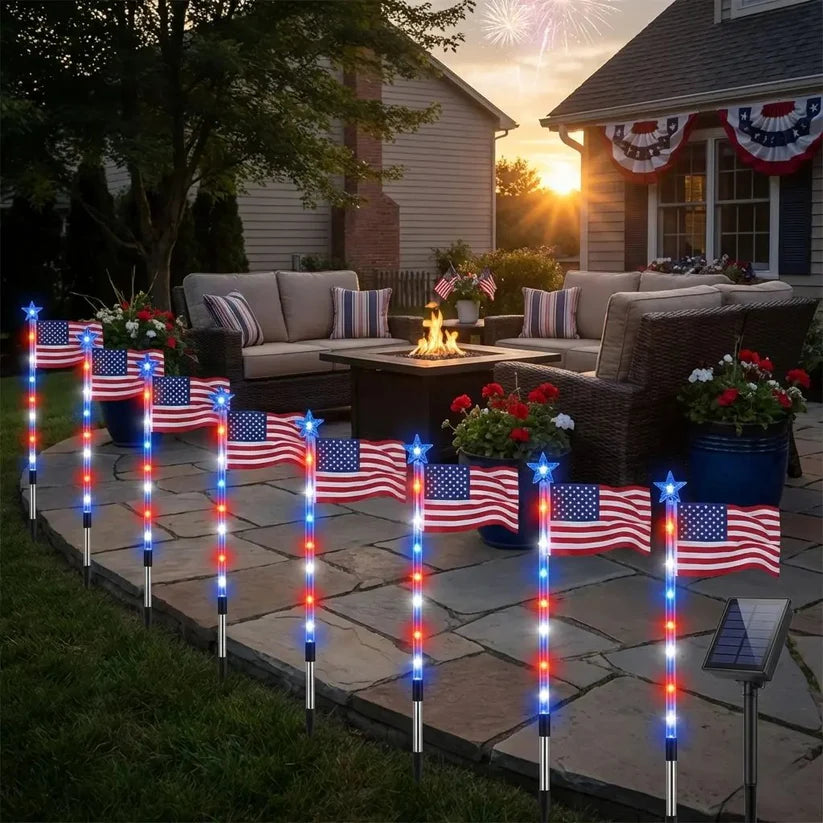 🔥MADE IN USA-8-Piece Flag Light Set🔥 – 4th of July Decorations with 8 Lighting Modes