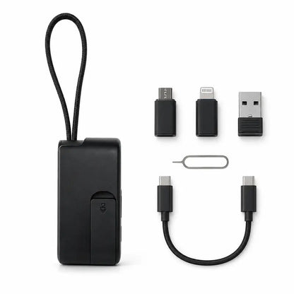 🧳 Basemo Pocket Tech Companion – All-in-One Travel Tech Kit with Built-In USB-C Cable, Lightning & Micro Adapters, Fast Charging, 480Mbps Data Sync, SIM/TF Card Slots & Phone Stand for EDC Travel & Office