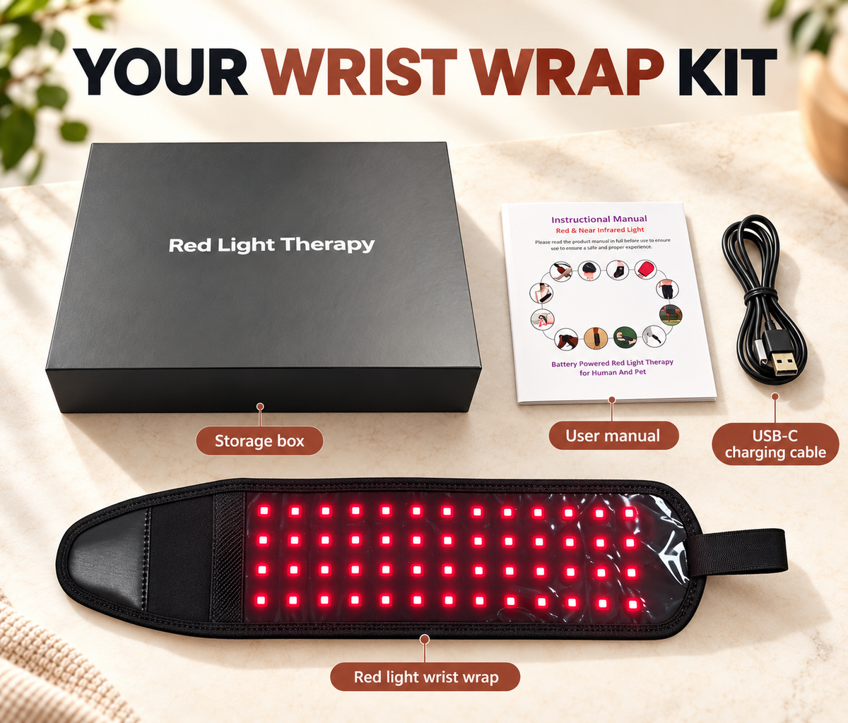 Lazzda Red Light Therapy Wrist Wrap for Carpal Tunnel – 3 Heat Levels