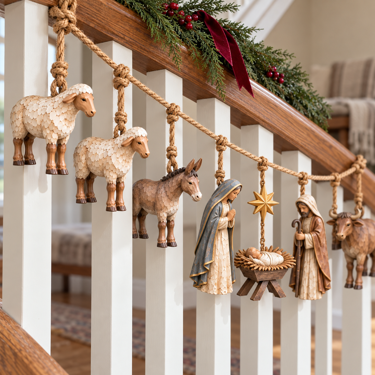 ✝️🎄Handcrafted Wooden Nativity Garland