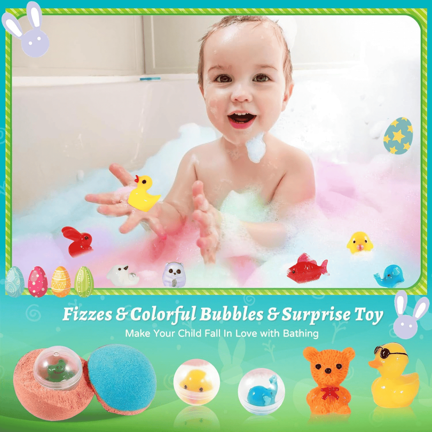 🔥🛁 Natural Bath Bombs for Kids with Mega Bubbles & Surprise Inside 🥚✨12 pcs[1 Box]