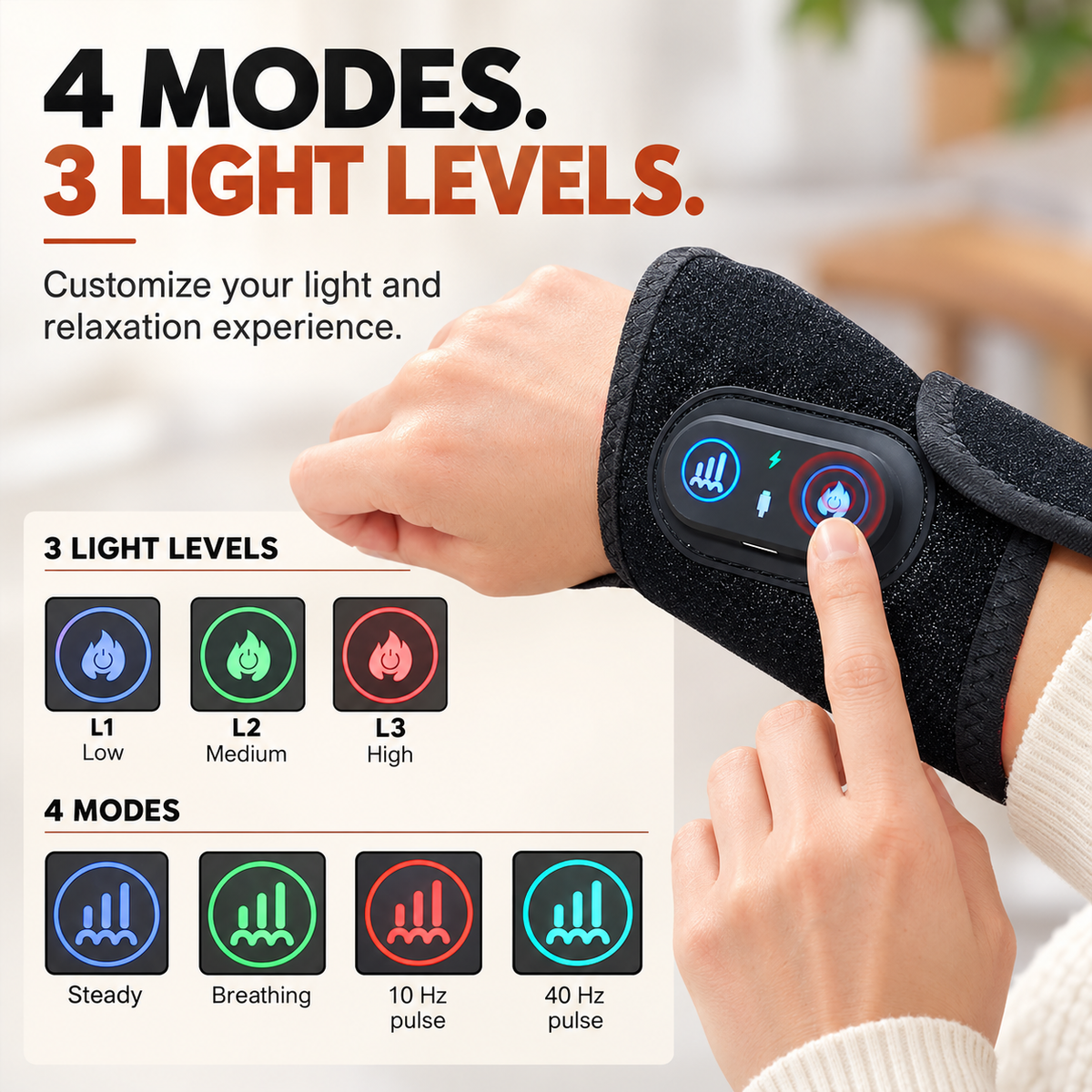 Lazzda Red Light Therapy Wrist Wrap for Carpal Tunnel – 3 Heat Levels
