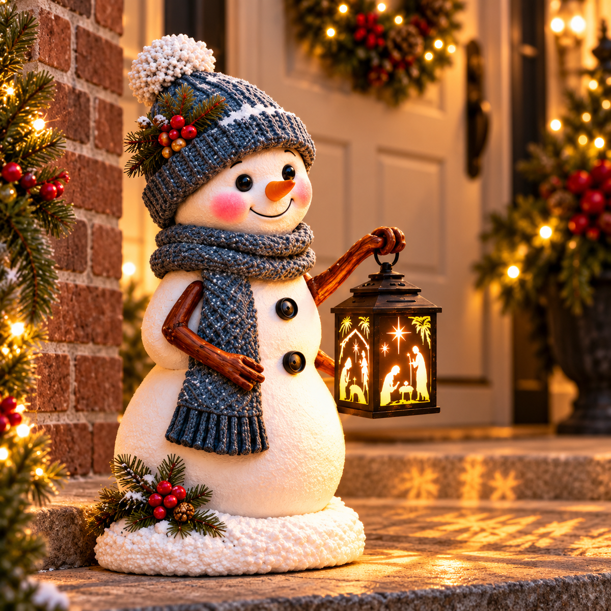⛄Snowman Nativity Glow –  Christmas Step Light with Holy Family Projection