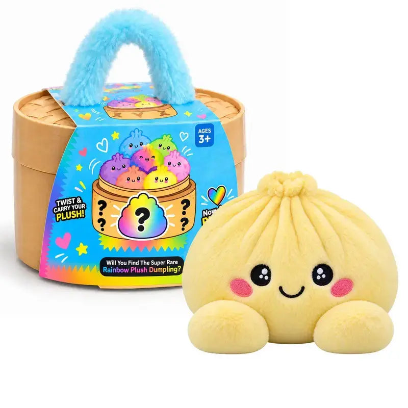 ✨Rainbow Dumpling Squishy Plush Toy with Imitation Bamboo Steamer, Christmas Decor Gift