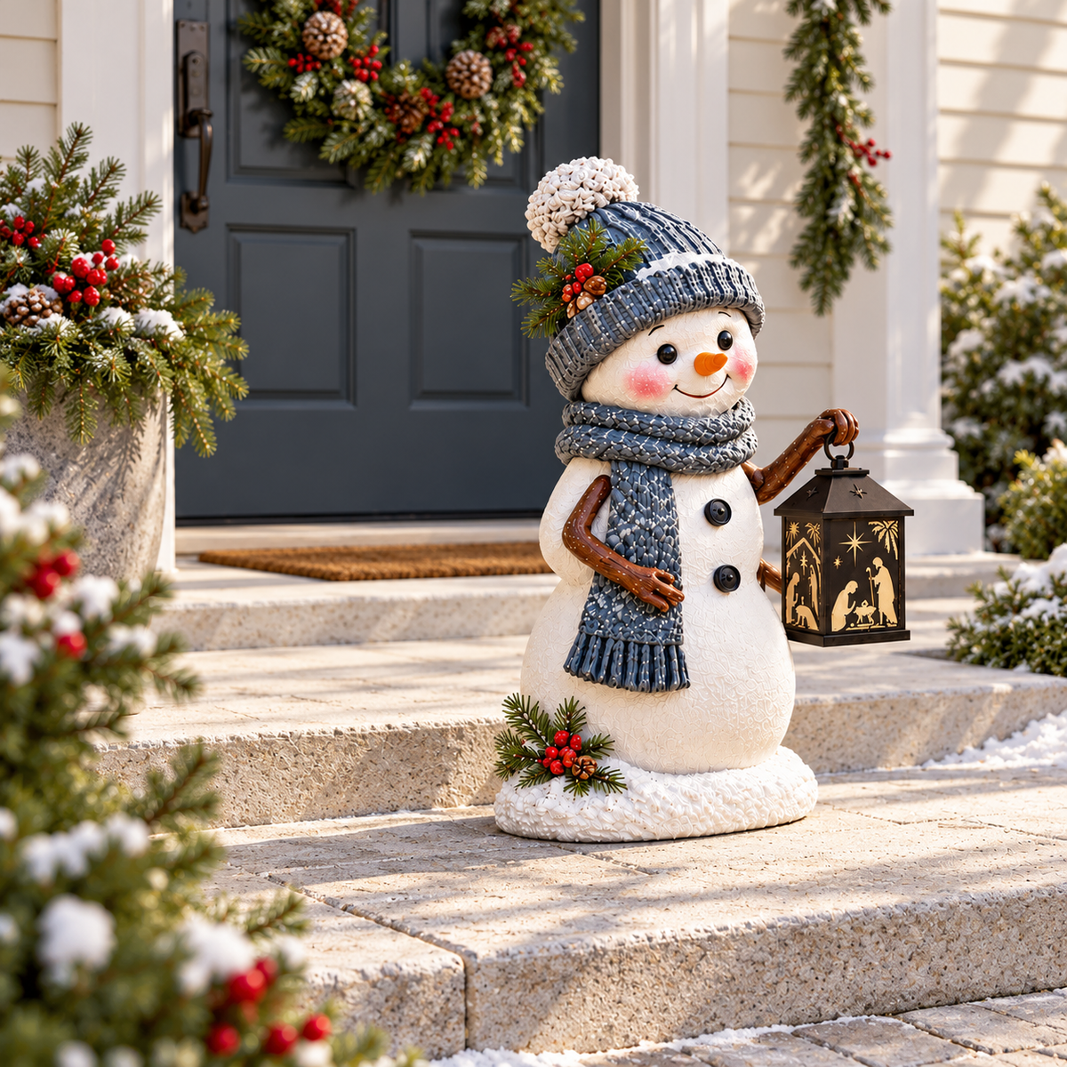 ⛄Snowman Nativity Glow –  Christmas Step Light with Holy Family Projection