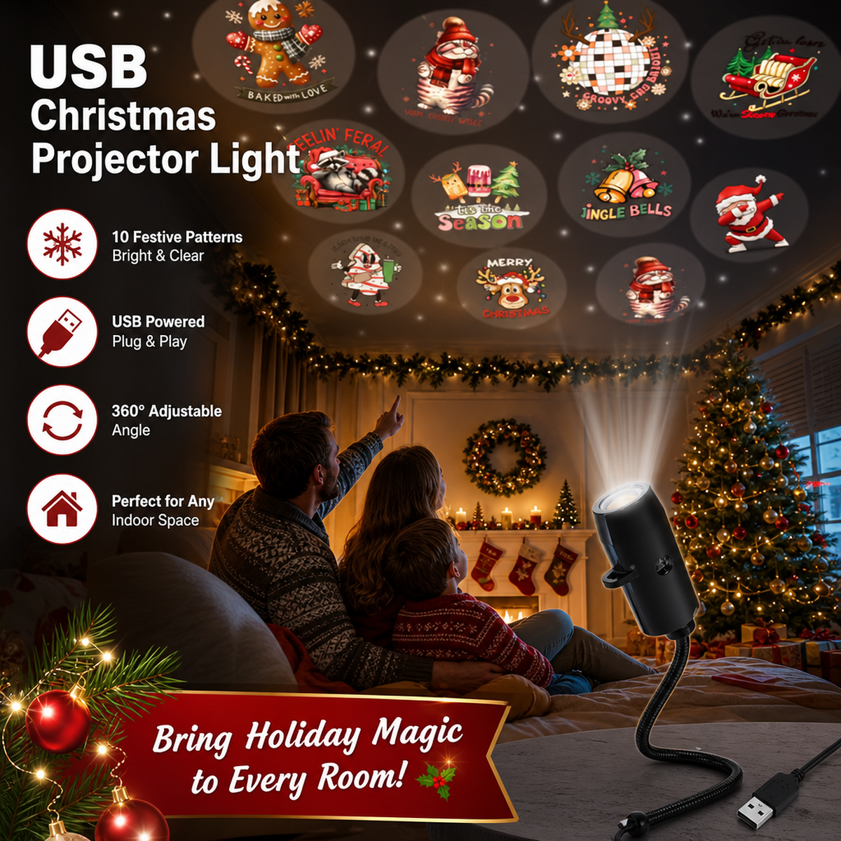 Plug‑and‑Play HD Holiday Projector, Multi‑Scene Projection Light for Christmas, Halloween & Faith‑Themed Decor 2026