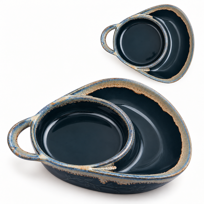 Retro Ceramic Divided Baking Dish with Single Handle